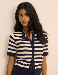 Navy and Cream Stripe Short Sleeve Cardigan