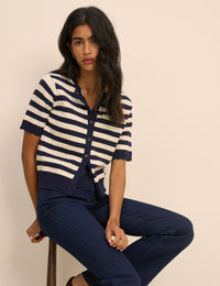 Navy and Cream Stripe Short Sleeve Cardigan