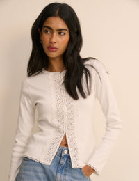 White Broiderie Trim Cardigan