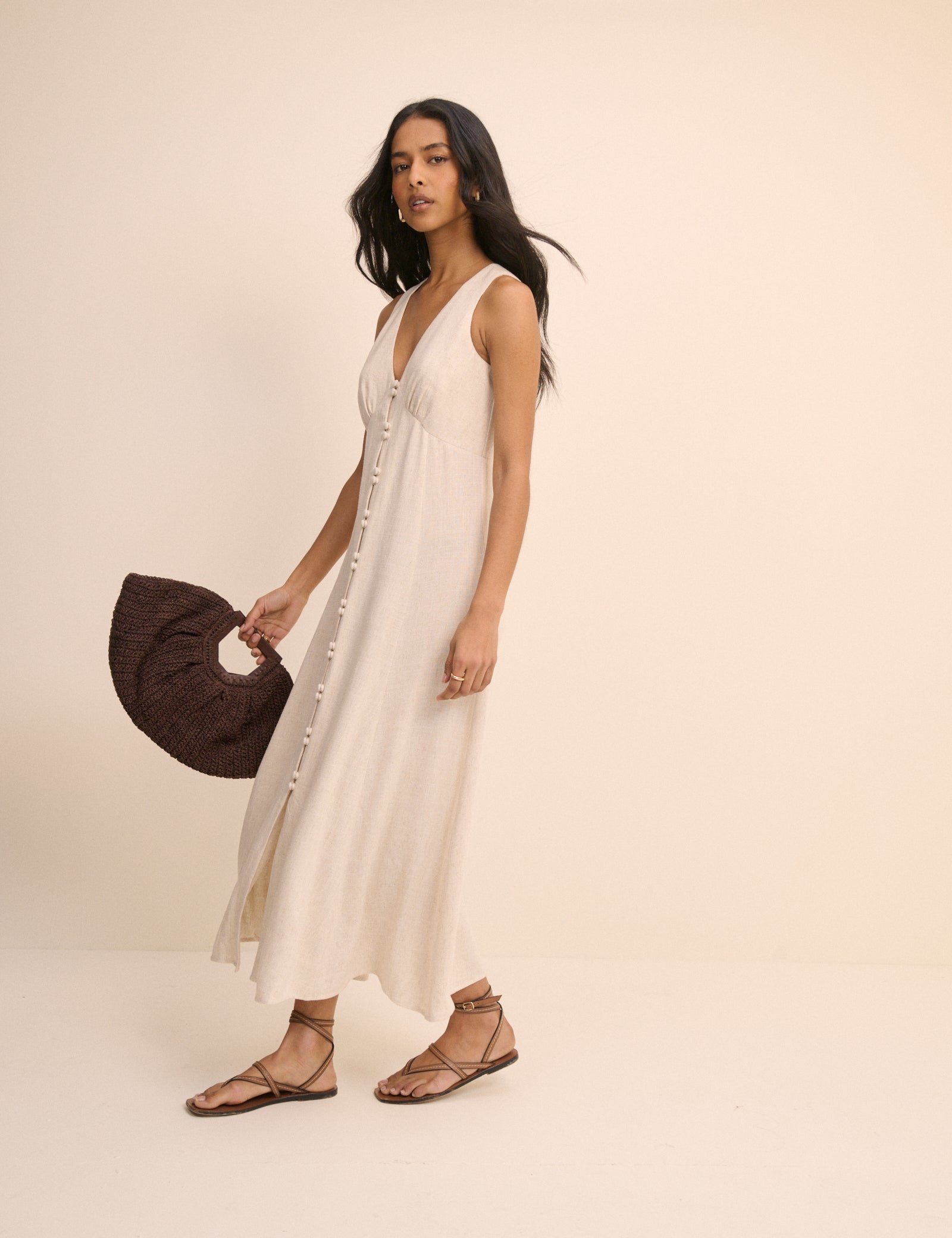 Stone Sleeveless Avery Midi Dress