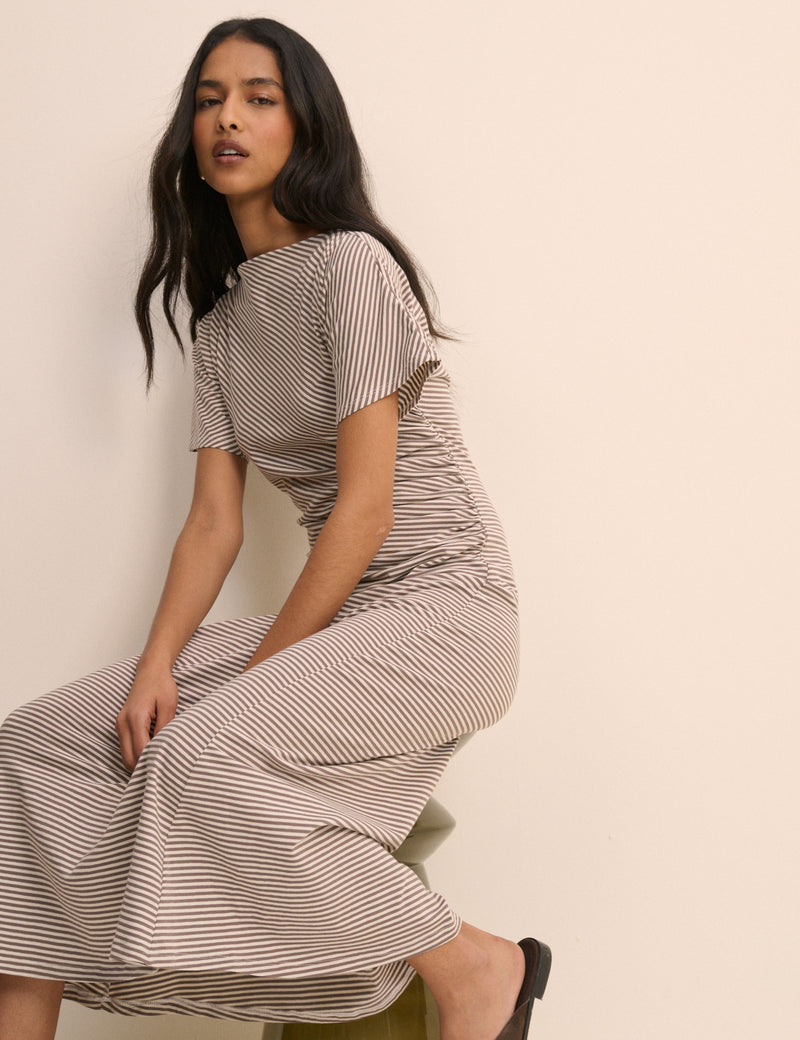 Grey Stripe Jersey Nellie Midi Dress