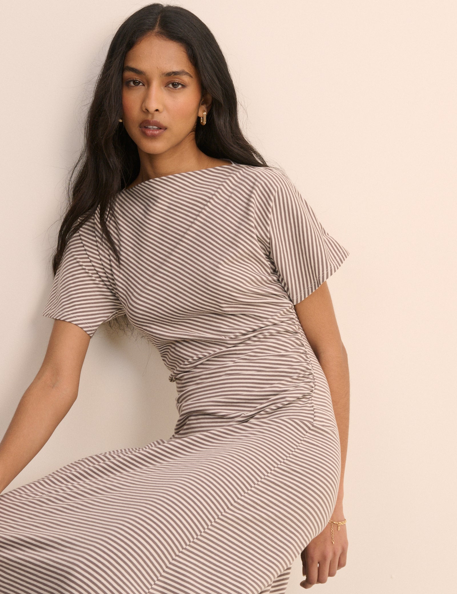 Grey Stripe Jersey Nellie Midi Dress