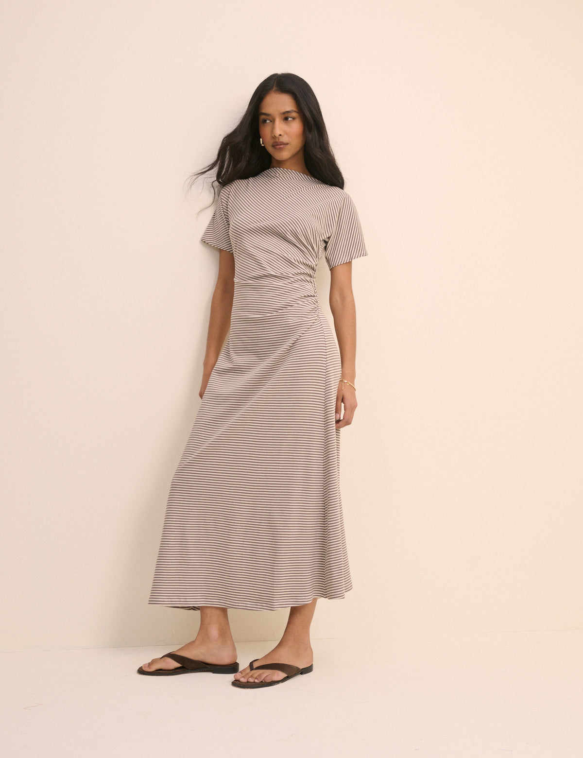 Grey Stripe Jersey Nellie Midi Dress