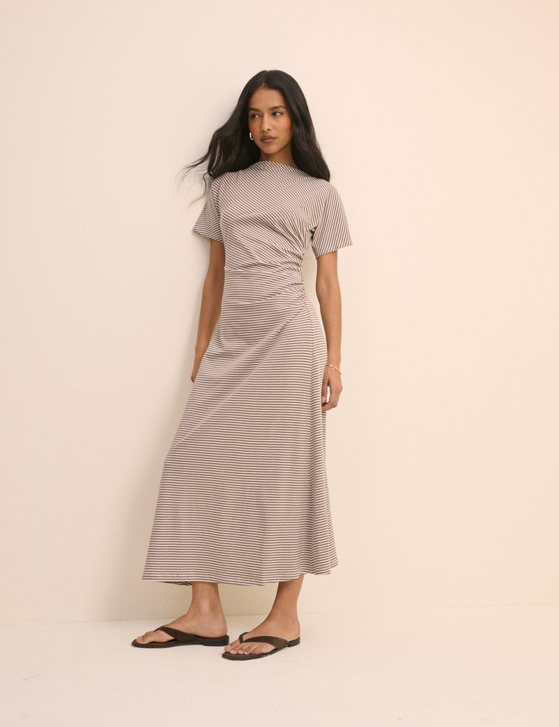 Grey Stripe Jersey Nellie Midi Dress