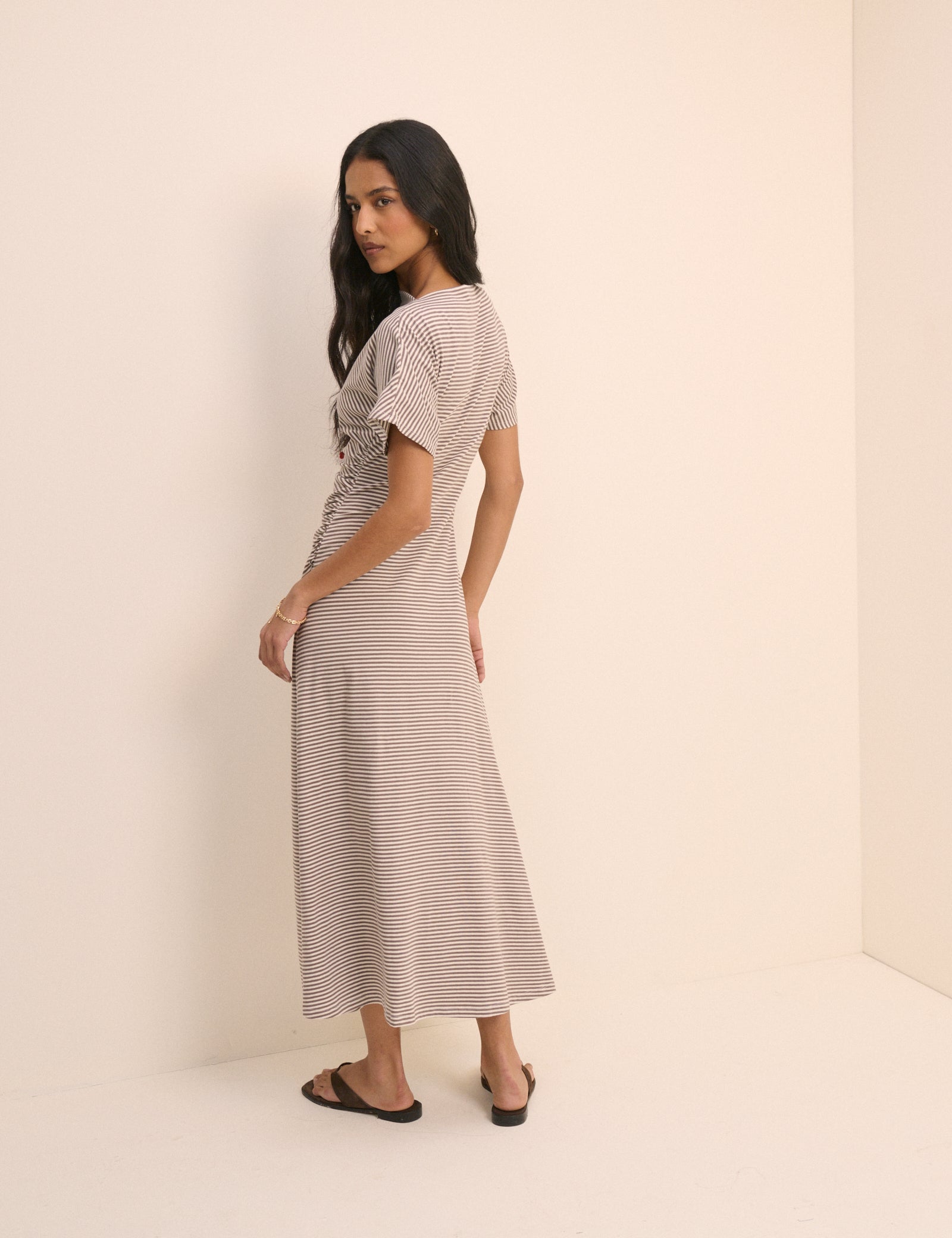 Grey Stripe Jersey Nellie Midi Dress