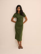 Khaki Ruched Jersey Jordan Midi Dress