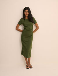 Khaki Ruched Jersey Jordan Midi Dress