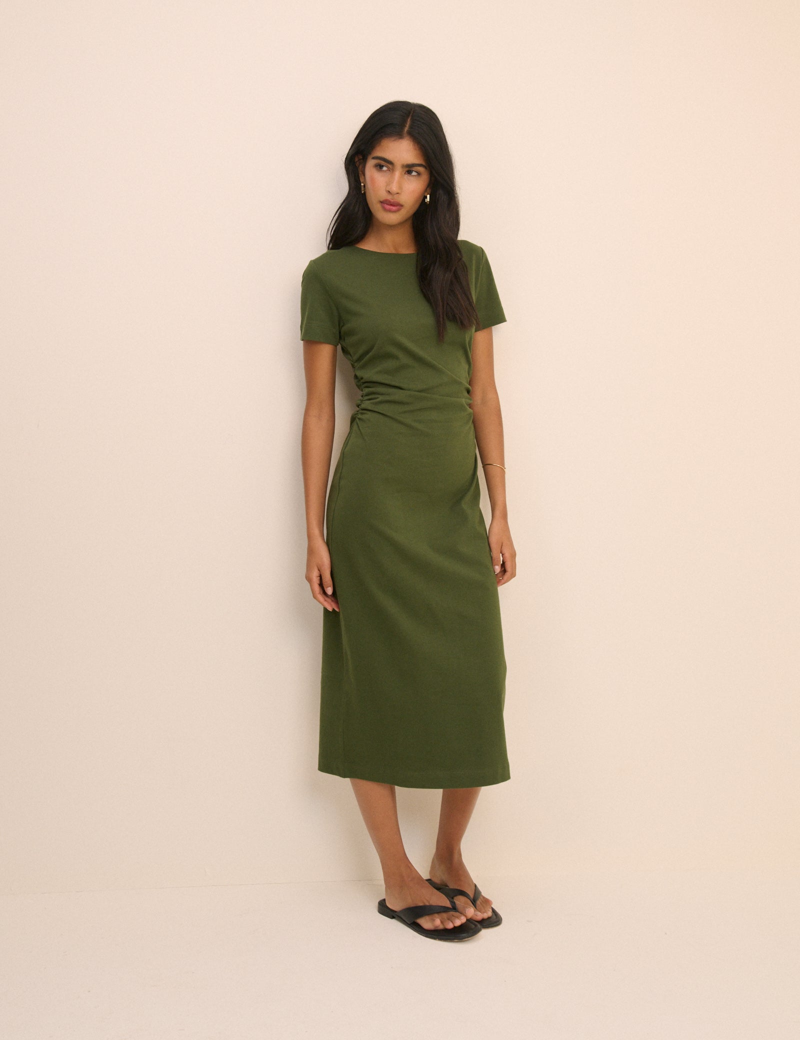 Khaki Ruched Jersey Jordan Midi Dress