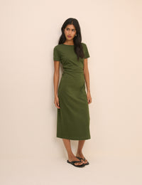 Khaki Ruched Jersey Jordan Midi Dress