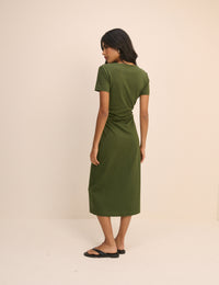 Khaki Ruched Jersey Jordan Midi Dress