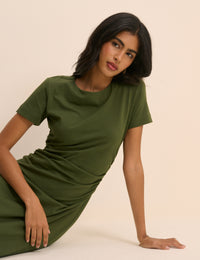 Khaki Ruched Jersey Jordan Midi Dress