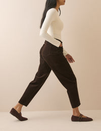 Chocolate Brown Cord High Rise Putney Barrel Leg Jeans