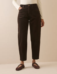 Chocolate Brown Cord High Rise Putney Barrel Leg Jeans