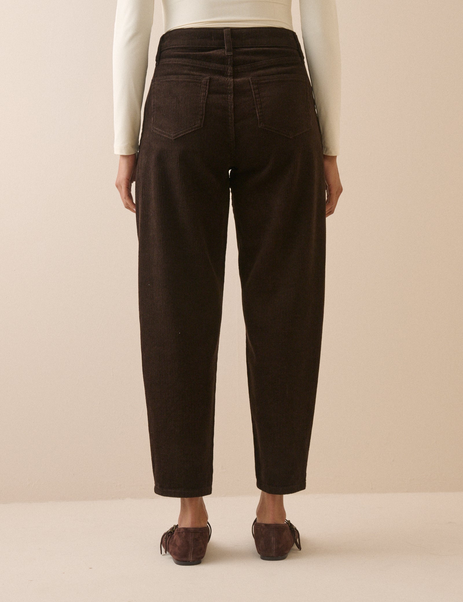 Chocolate Brown Cord High Rise Putney Barrel Leg Jeans