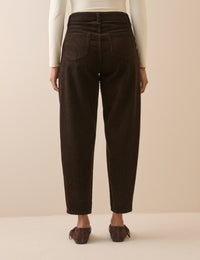 Chocolate Brown Cord High Rise Putney Barrel Leg Jeans