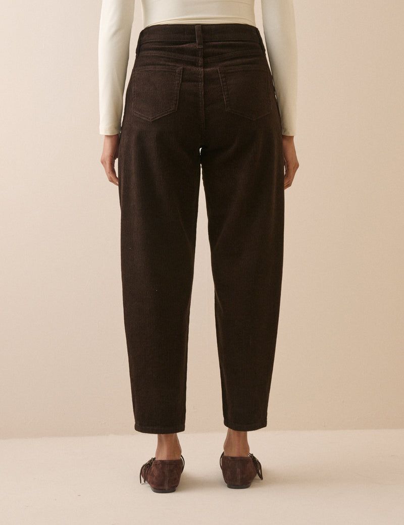 Chocolate Brown Cord High Rise Putney Barrel Leg Jeans