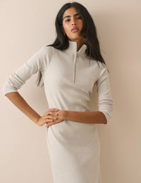 Grey Jersey Funnel Neck Finley Midi Dress