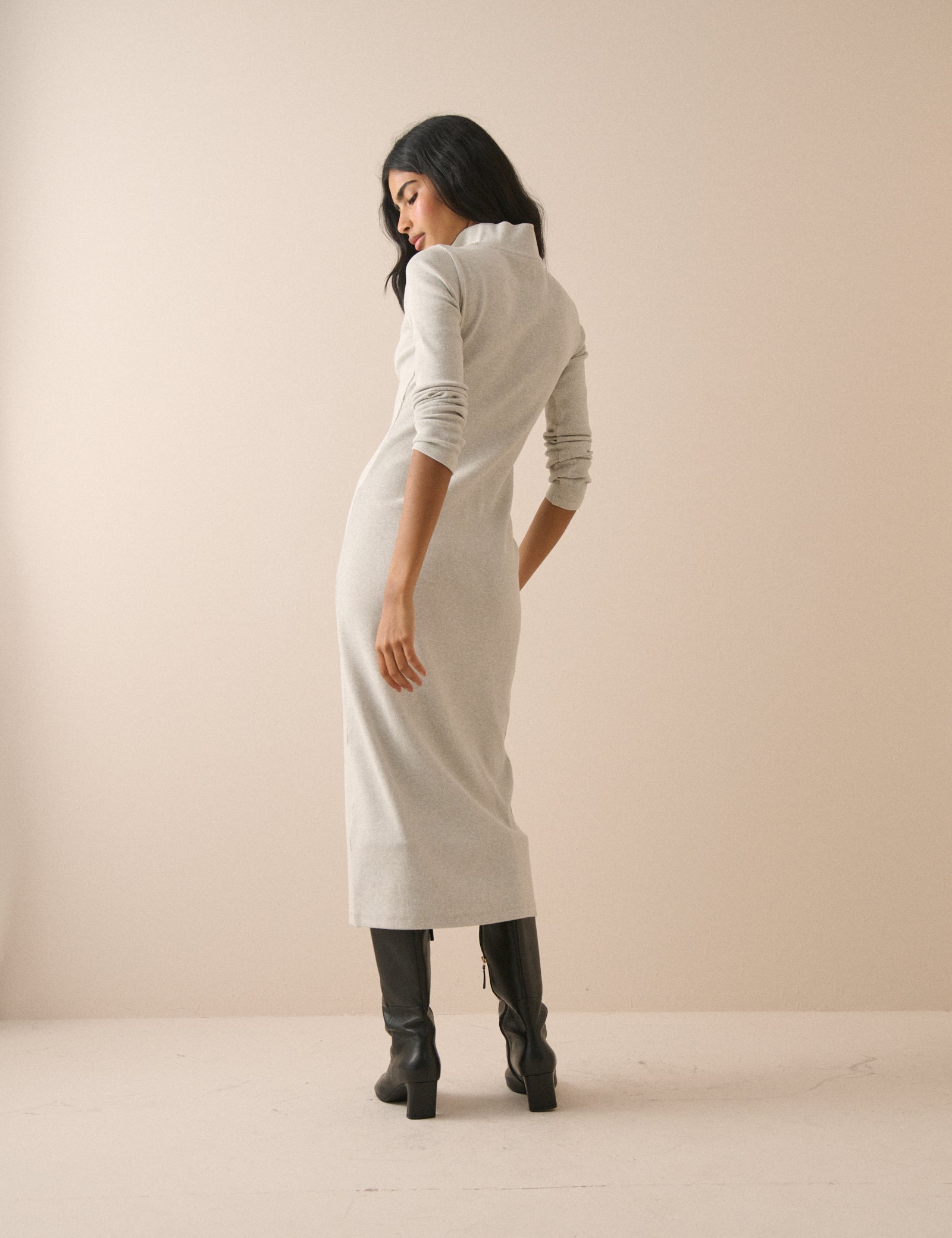 Grey Jersey Funnel Neck Finley Midi Dress