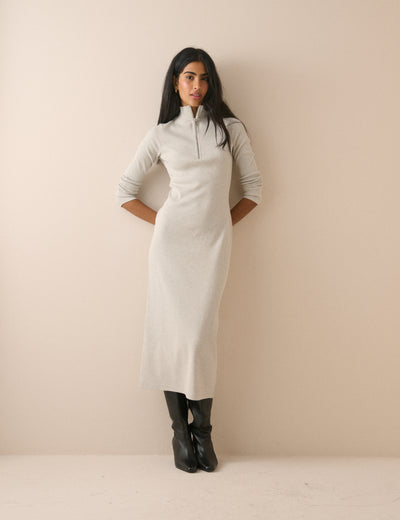 Grey Jersey Funnel Neck Finley Midi Dress