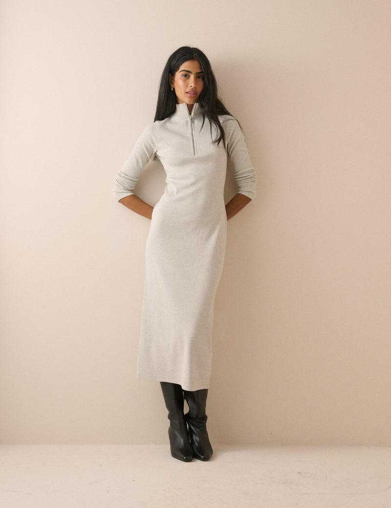 Grey Jersey Funnel Neck Finley Midi Dress