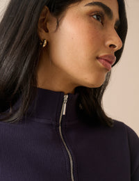 Navy Jersey Funnel Neck Finley Midi Dress