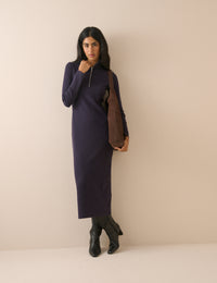 Navy Jersey Funnel Neck Finley Midi Dress