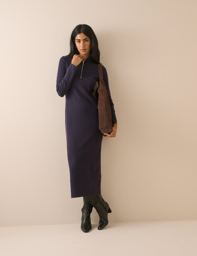 Navy Jersey Funnel Neck Finley Midi Dress