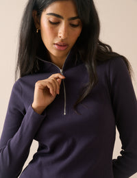 Navy Jersey Funnel Neck Finley Midi Dress