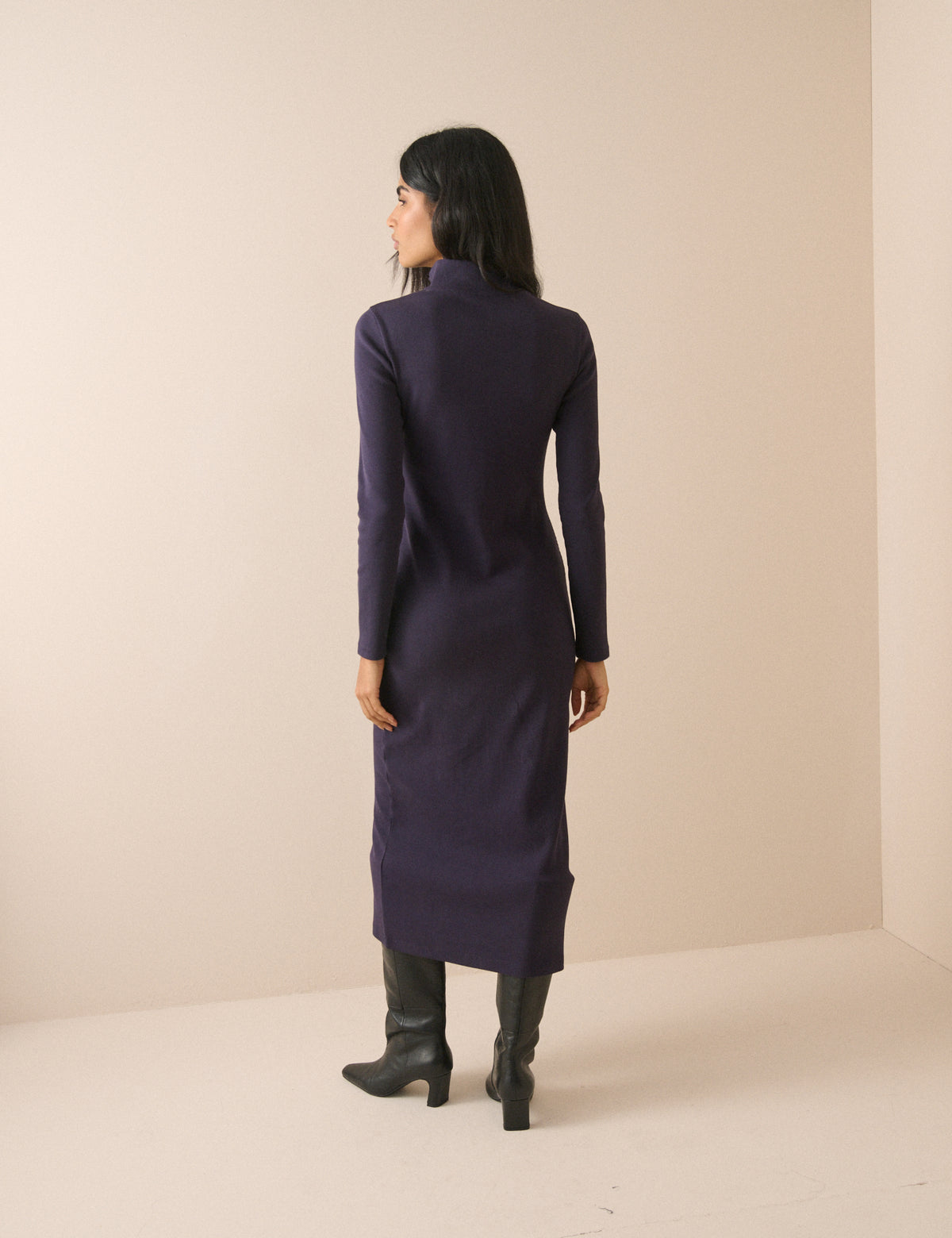 Navy Jersey Funnel Neck Finley Midi Dress