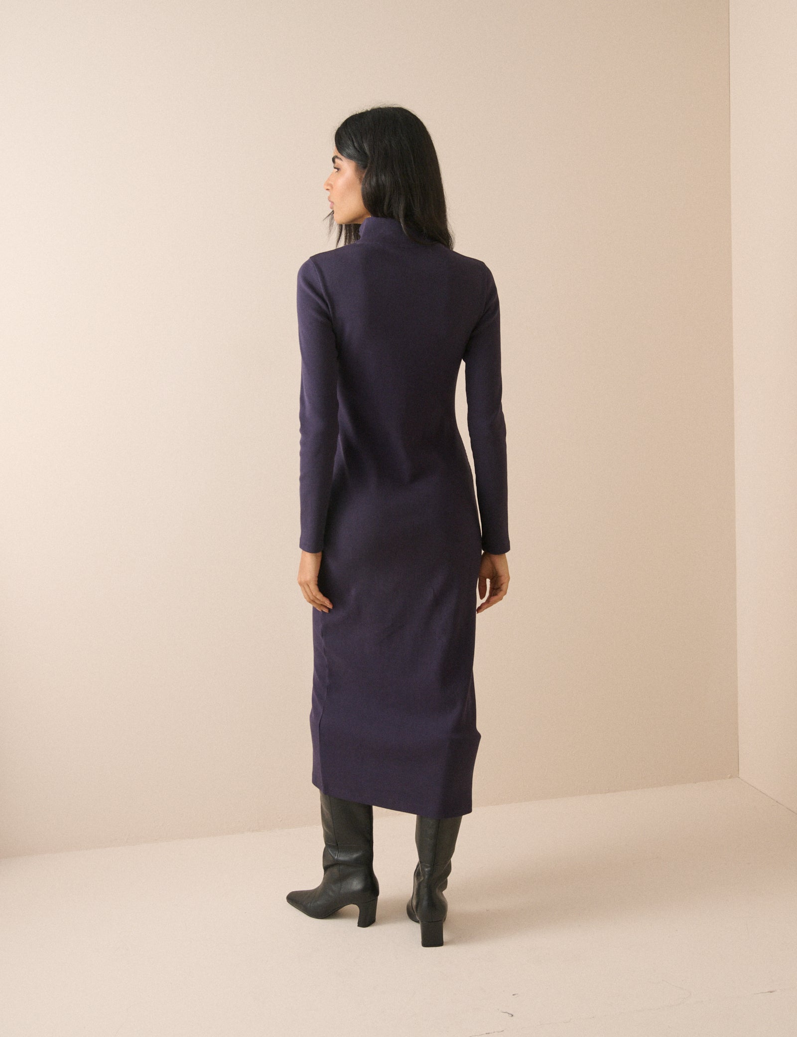 Navy Jersey Funnel Neck Finley Midi Dress