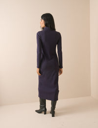 Navy Jersey Funnel Neck Finley Midi Dress