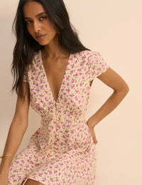 Cream and Pink Ditsy Floral Avery Mini Dress