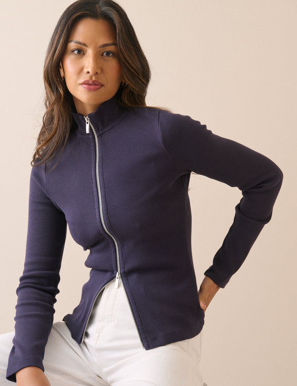 Navy Jersey High Neck Jacket