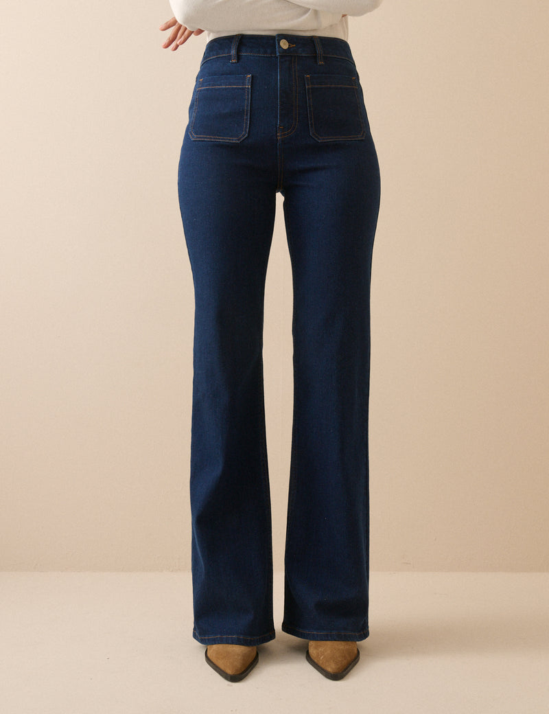 Dark Blue High Rise Highbury Flare Jeans