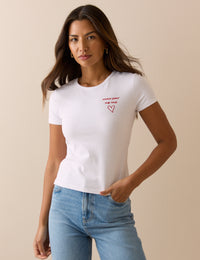White Embroidered Baby Tee
