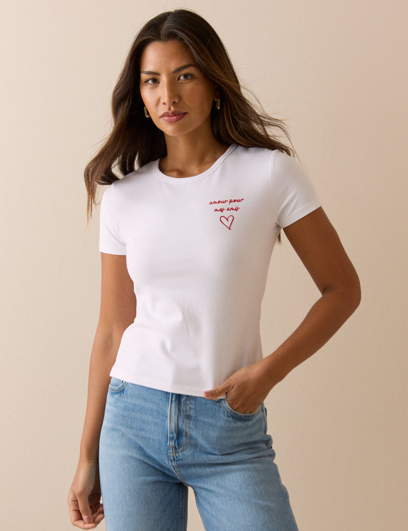 White Embroidered Baby Tee