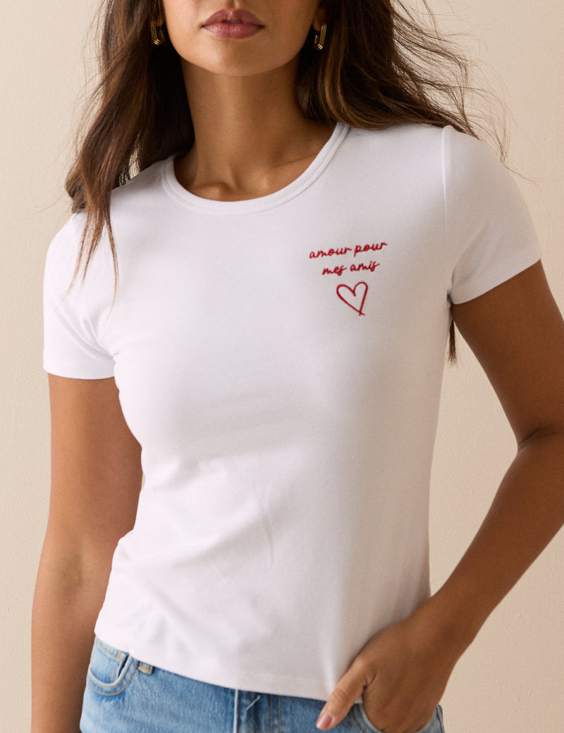 White Embroidered Baby Tee