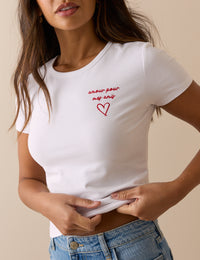 White Embroidered Baby Tee