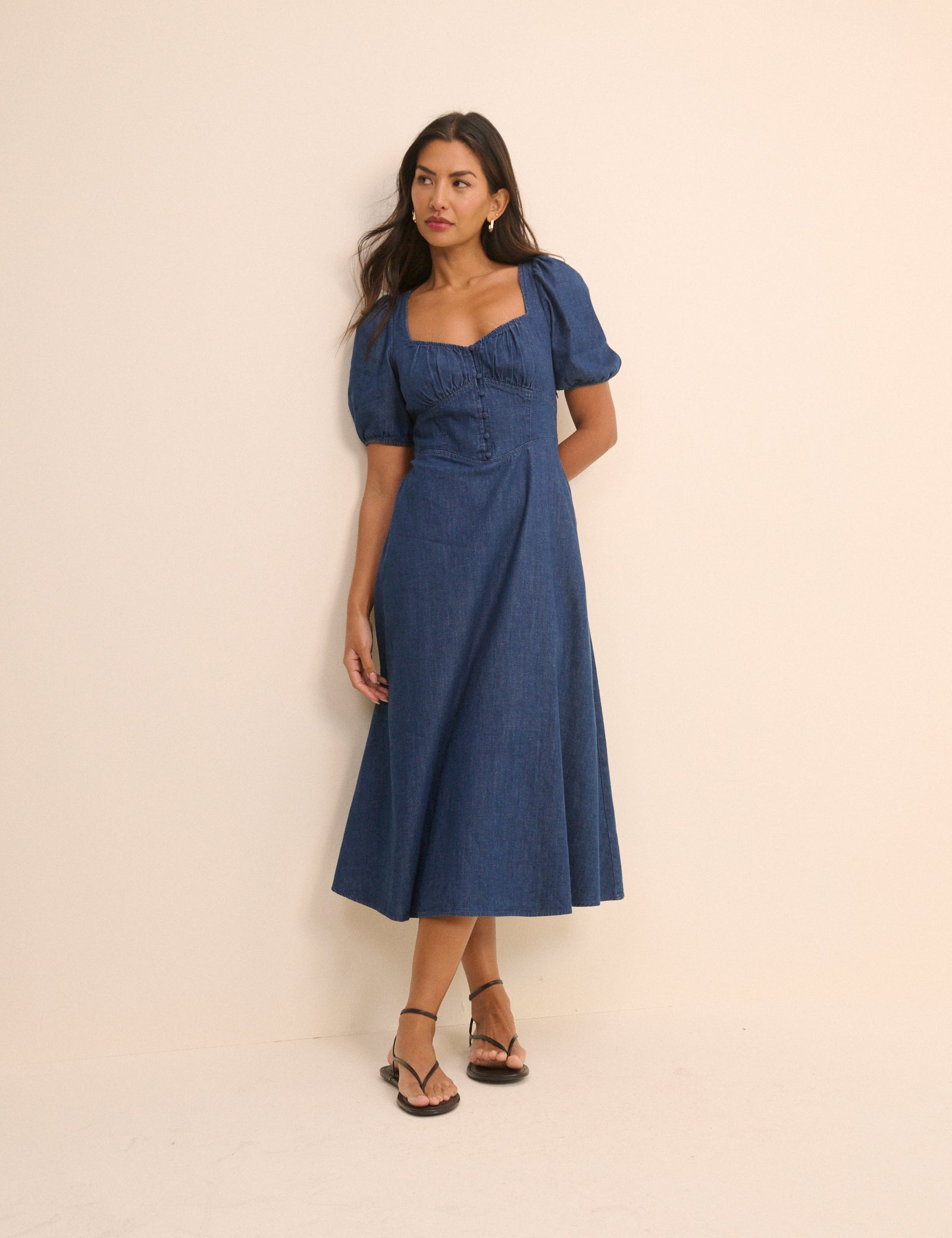 blue denim dress Blue Denim Tulla Midi Dress
