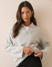 Grey Marl Polo Knitted Jumper