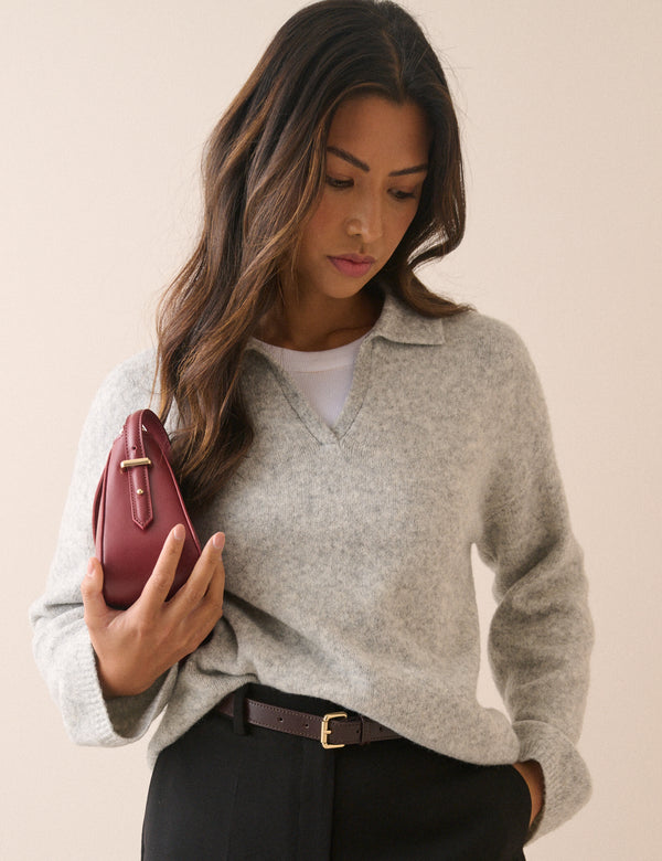 Grey Marl Polo Knitted Jumper