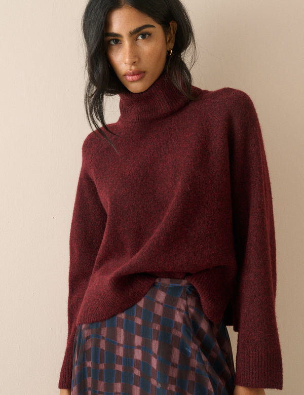 Burgundy Roll-Neck Oversized Jumper