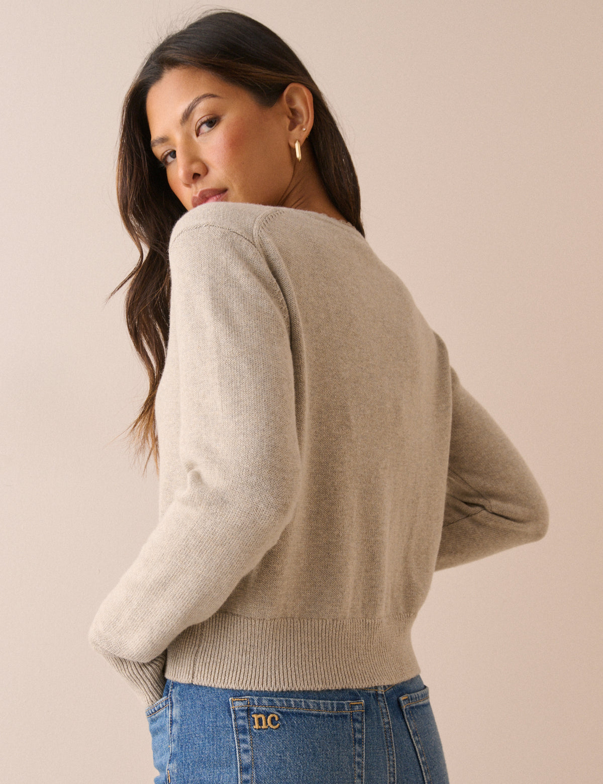Oatmeal Lace Trim Cardigan
