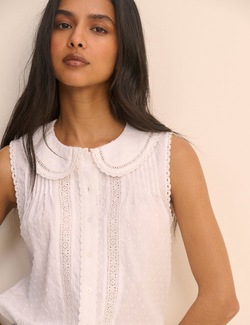 White Peter Pan Collar Sleeveless Blouse