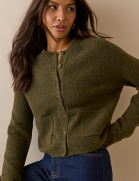 Khaki Green Patch Pocket Cardigan