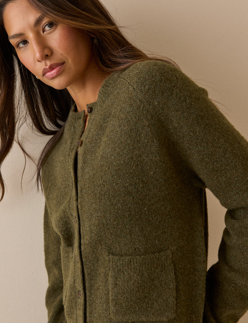 Khaki Green Patch Pocket Cardigan