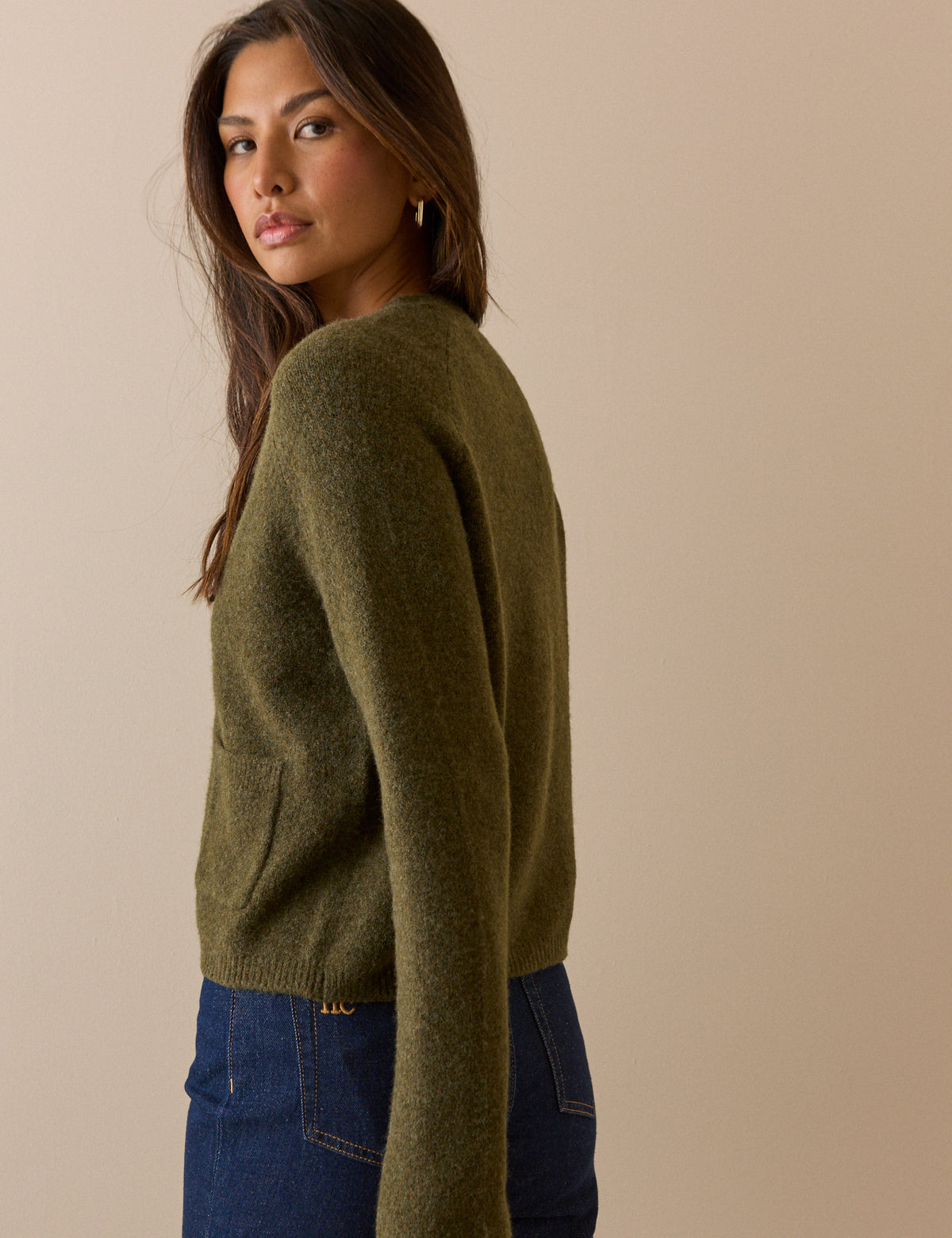 Khaki Green Patch Pocket Cardigan