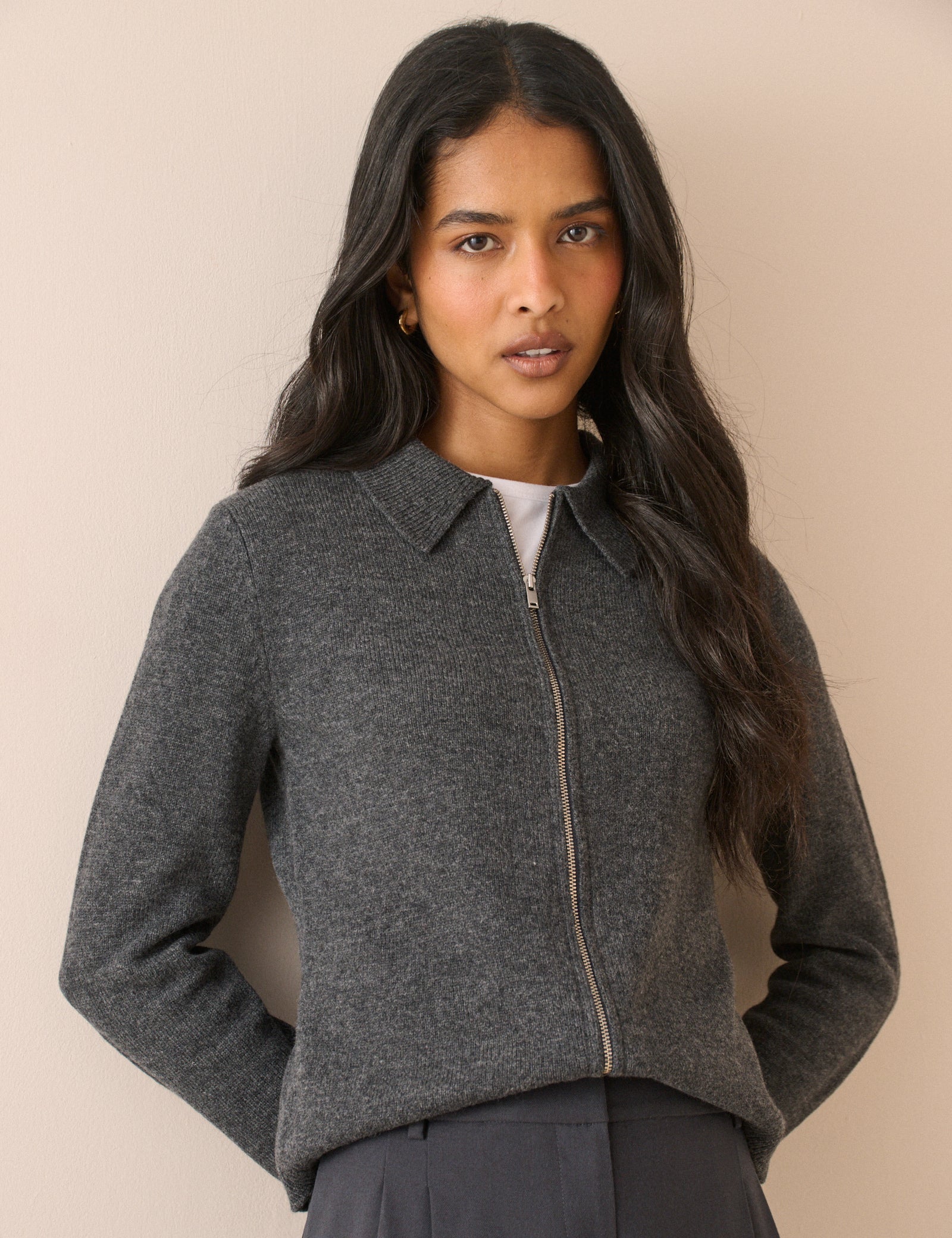 Grey Collared Wool Cardigan