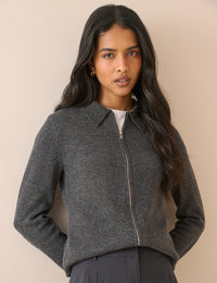 Grey Collared Wool Cardigan