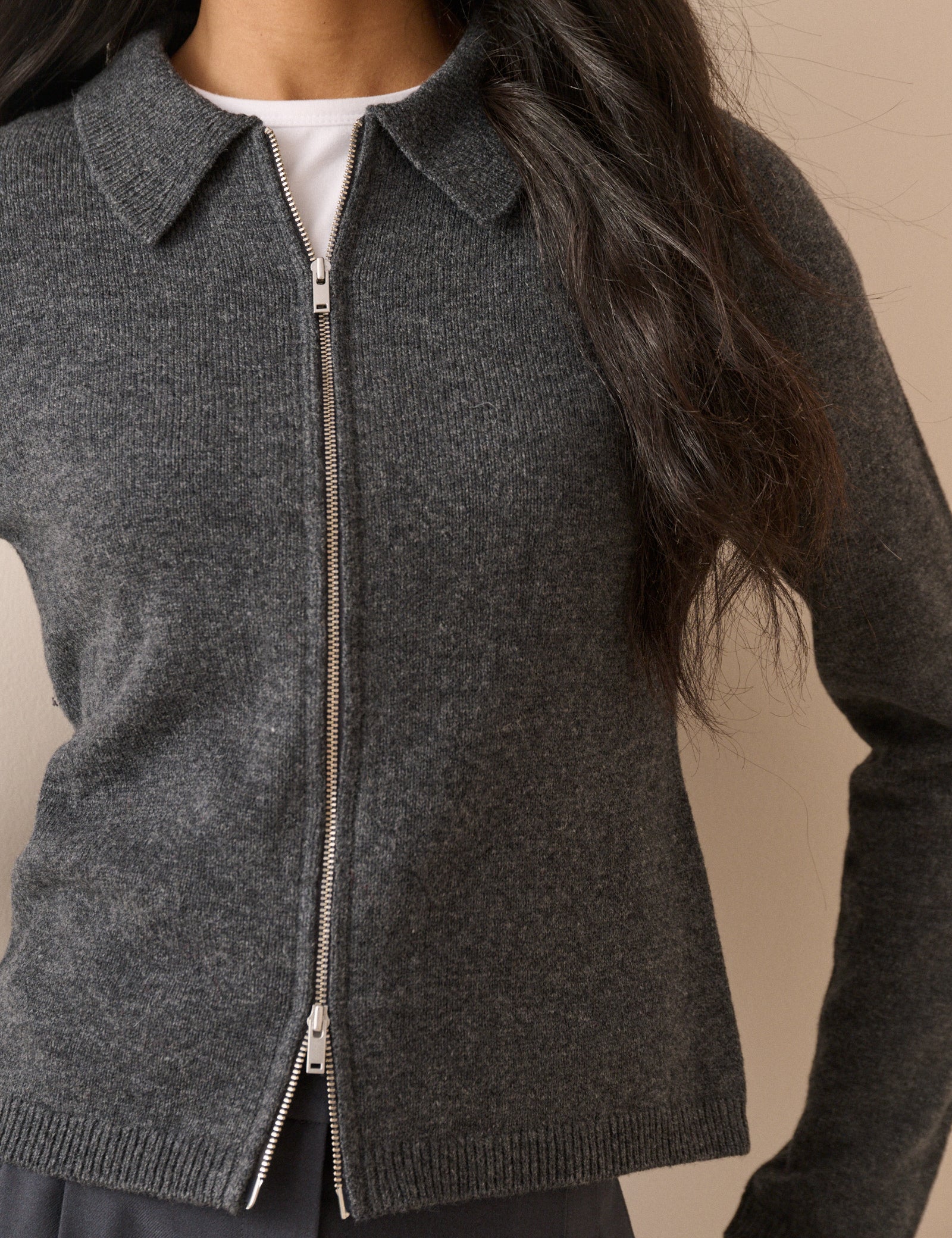 Grey Collared Wool Cardigan